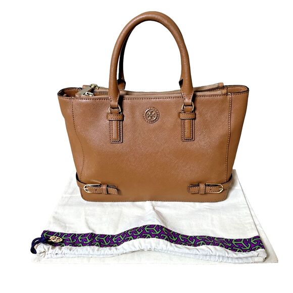 Tory Burch Tigers Eye Brown Saffiano Leather Robinson Multi  Crossbody Bag Tote - Picture 1 of 16